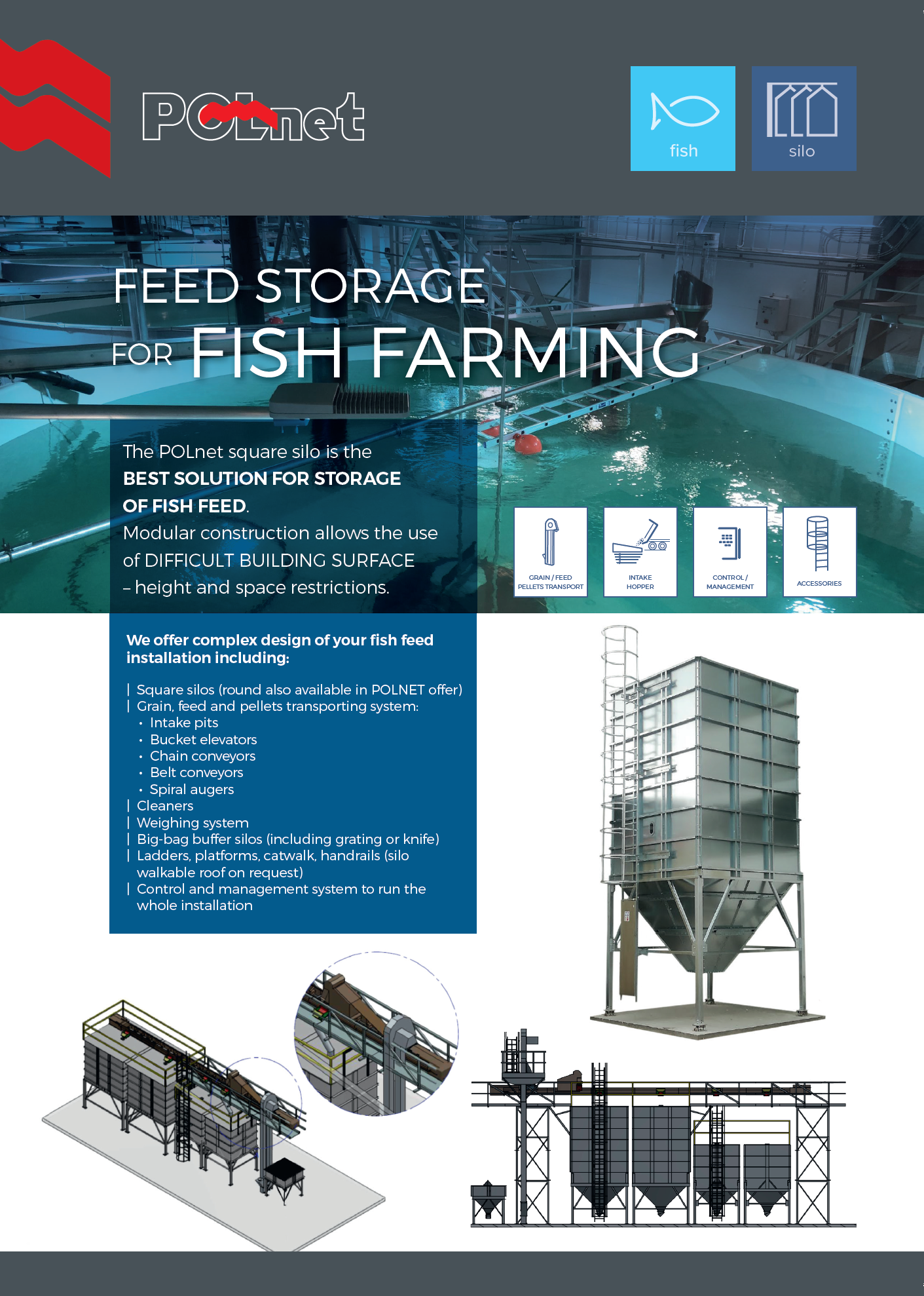 Feed storage for fish farming